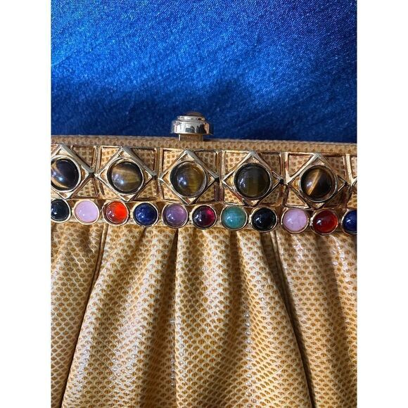 Judith Leiber lizard karung yellow jeweled leather shoulder bag clutch vintage - Picture 10 of 10